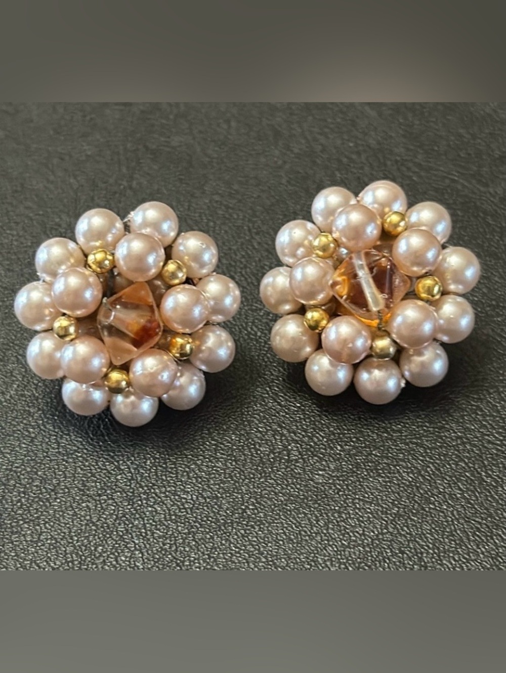 Japan Signed Vintage Glass Bead Clip On Earrings